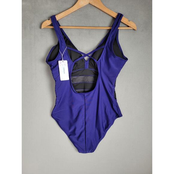 Husmeu Women's Tummy Control One Piece Swimsuits V Neck Mesh Monokini Small - Picture 7 of 8